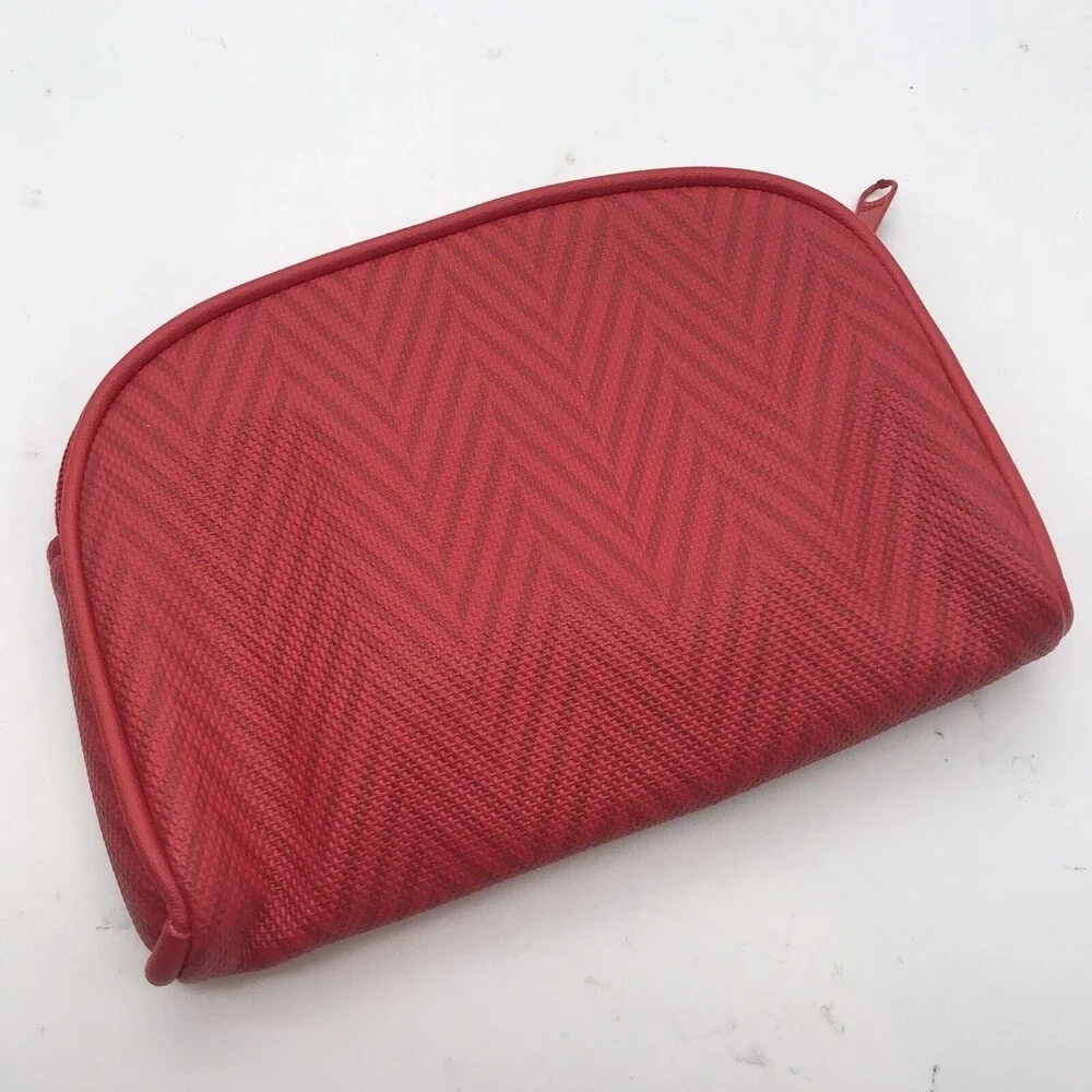 Vintage Gloria Vanderbilt Makeup Bag Red Herringbone 4x6 in. Cosmetic Pouch NEW